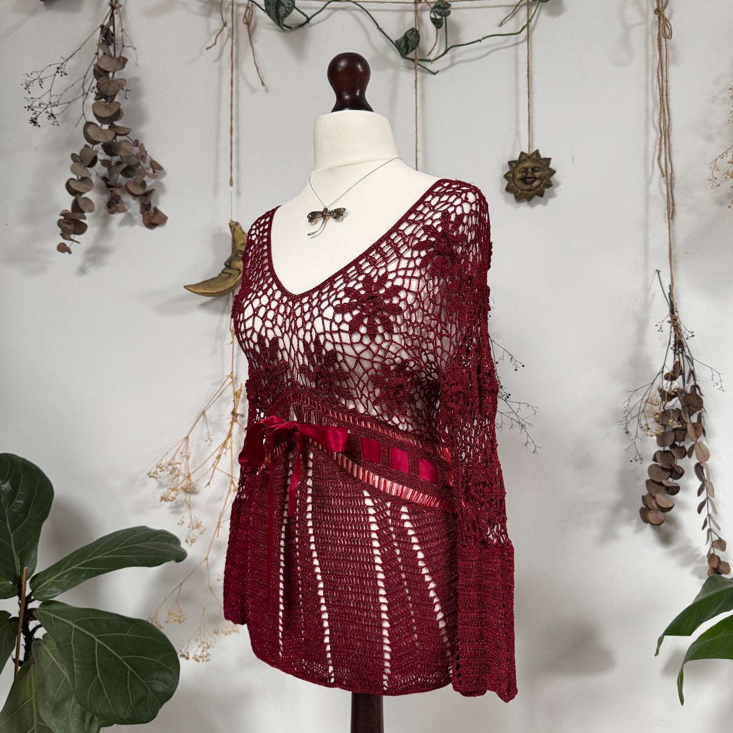 Red crochet top - size M