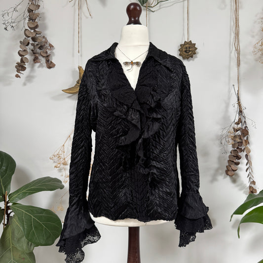 Black ruffle blouse - size L