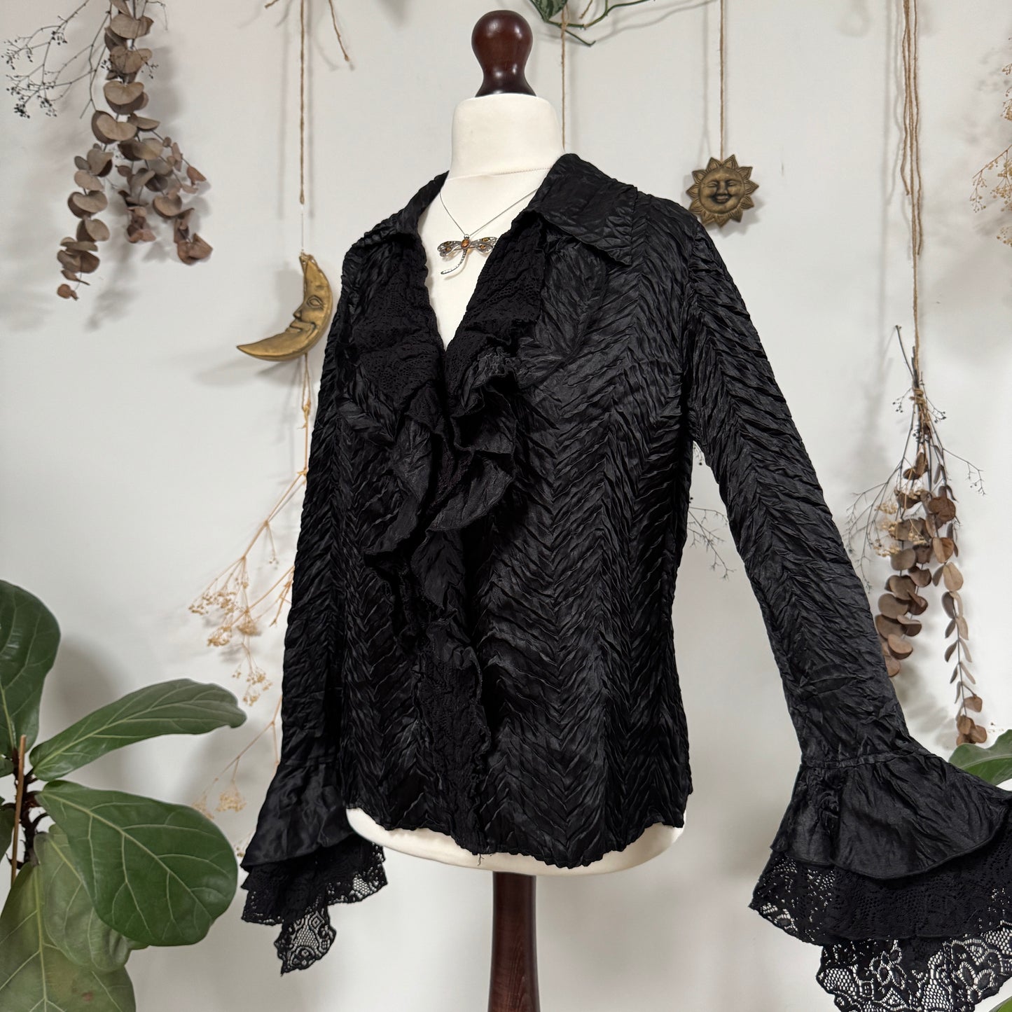 Black ruffle blouse - size L