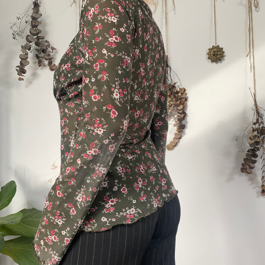 Khaki floral top - size L