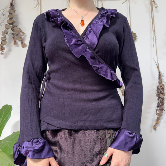 Purple knit wrap top - size M/L