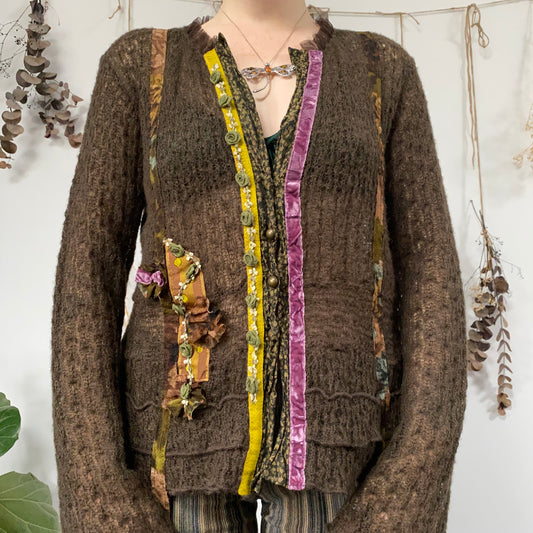 Brown knit cardigan top - size L