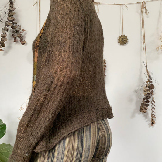 Brown knit cardigan top - size L