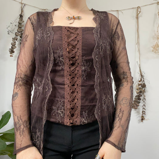 Brown lace two piece - size S/M