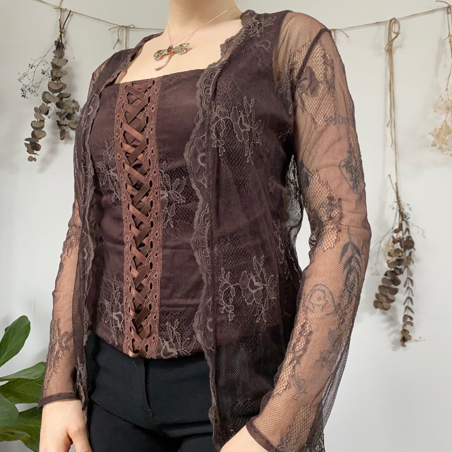 Brown lace two piece - size S/M
