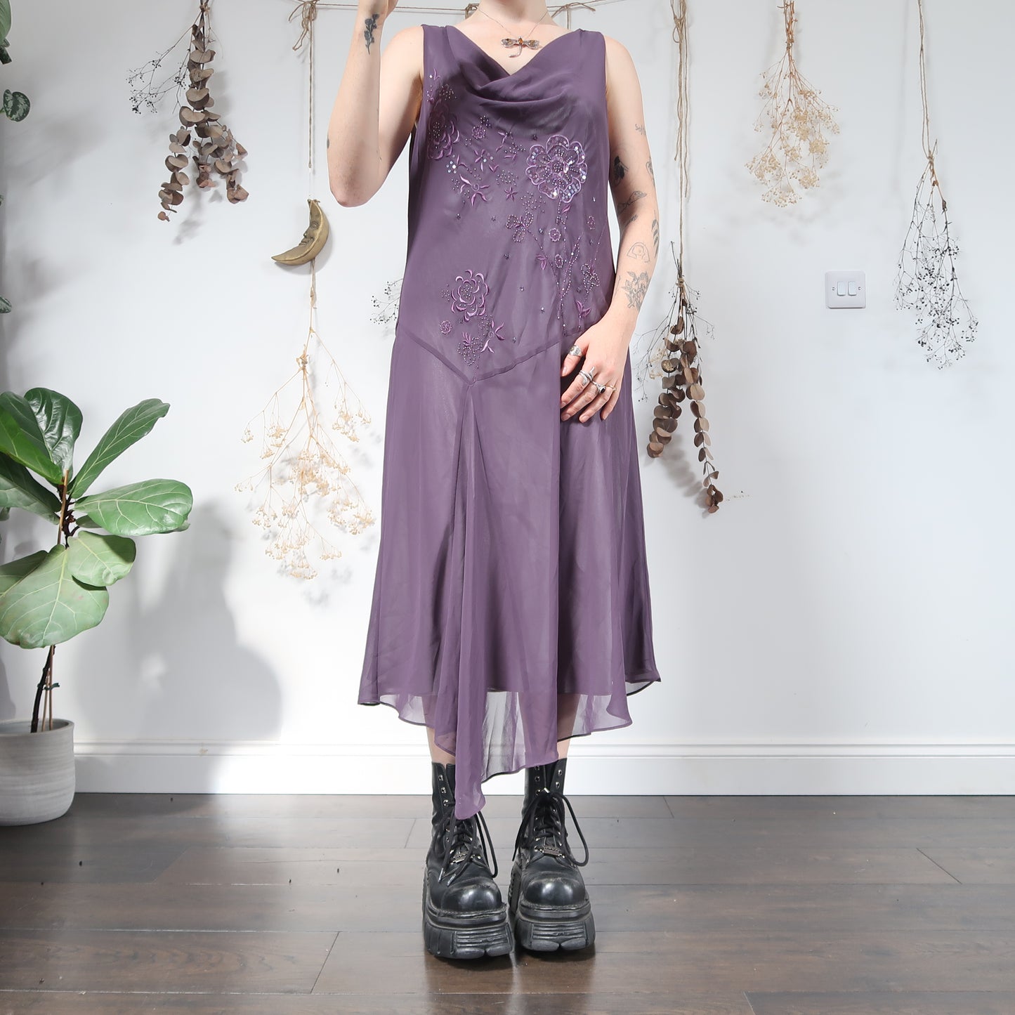 Purple beaded dress - size L