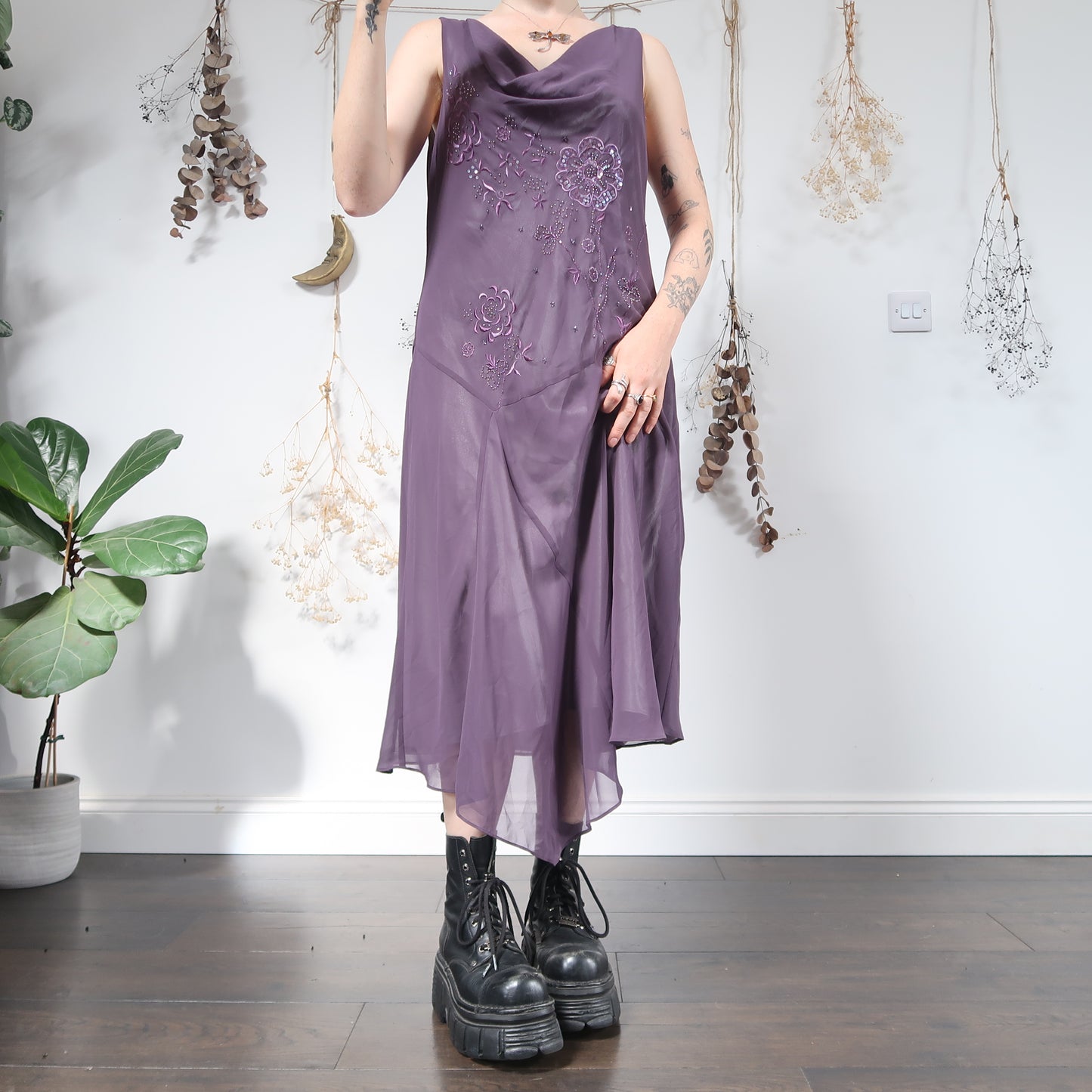 Purple beaded dress - size L