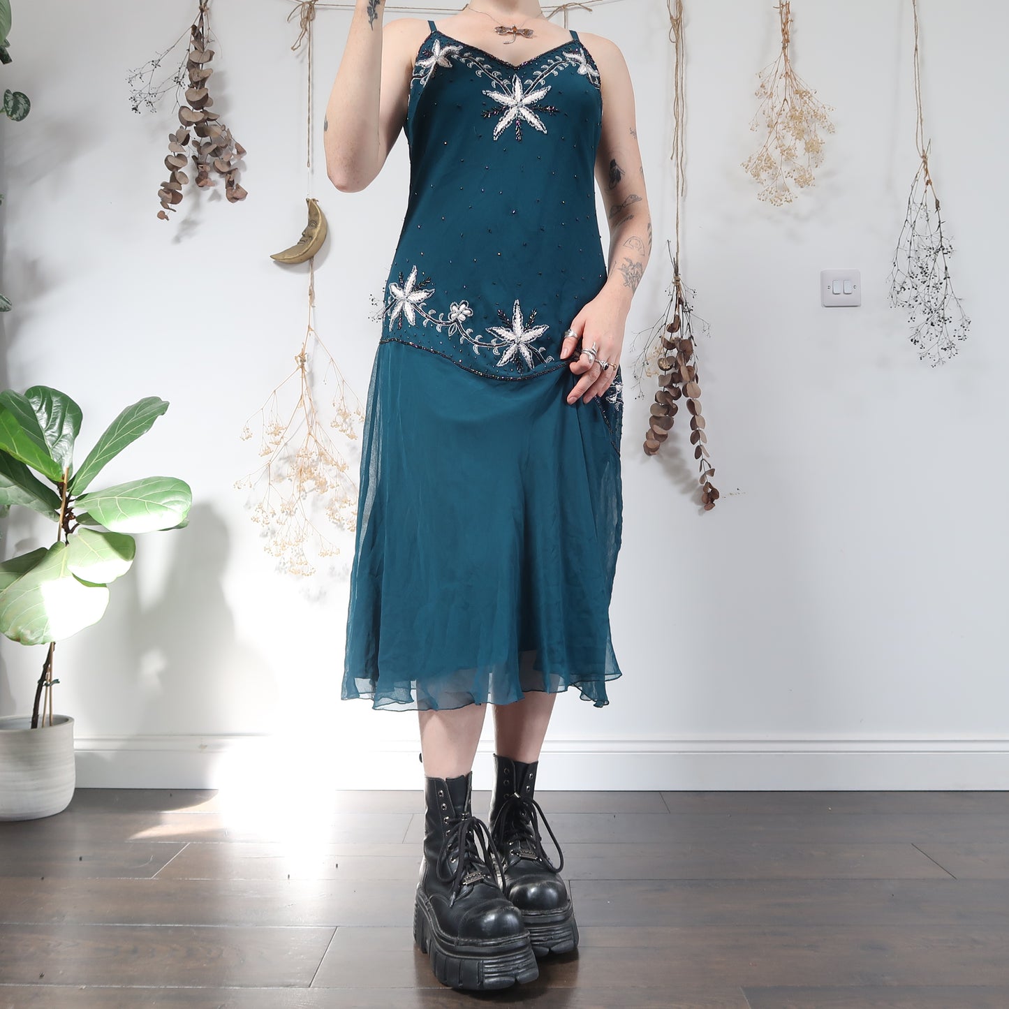 Teal beaded dress - size M/L