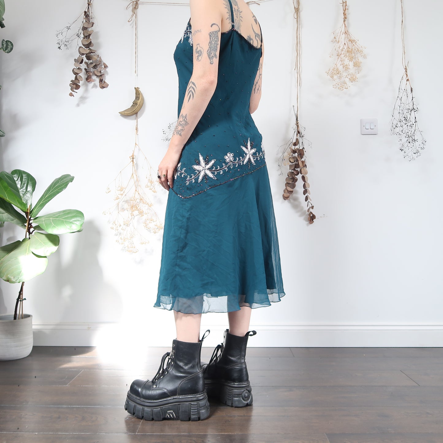Teal beaded dress - size M/L