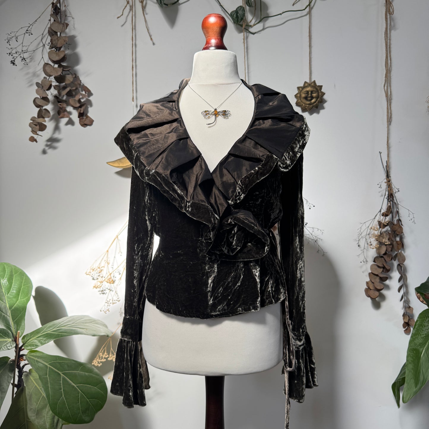 Green velvet wrap top - size M
