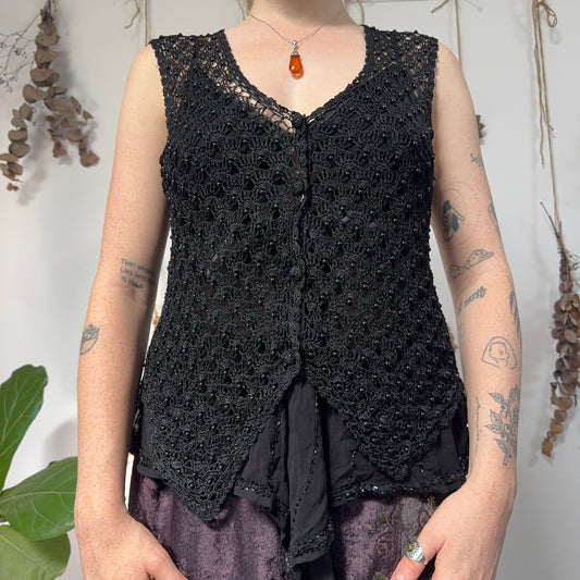 Black crochet waistcoat - size M