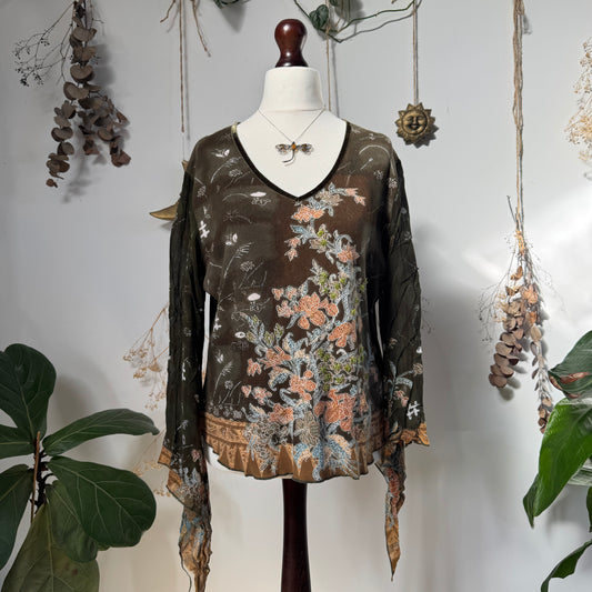 Khaki floral top - size XL