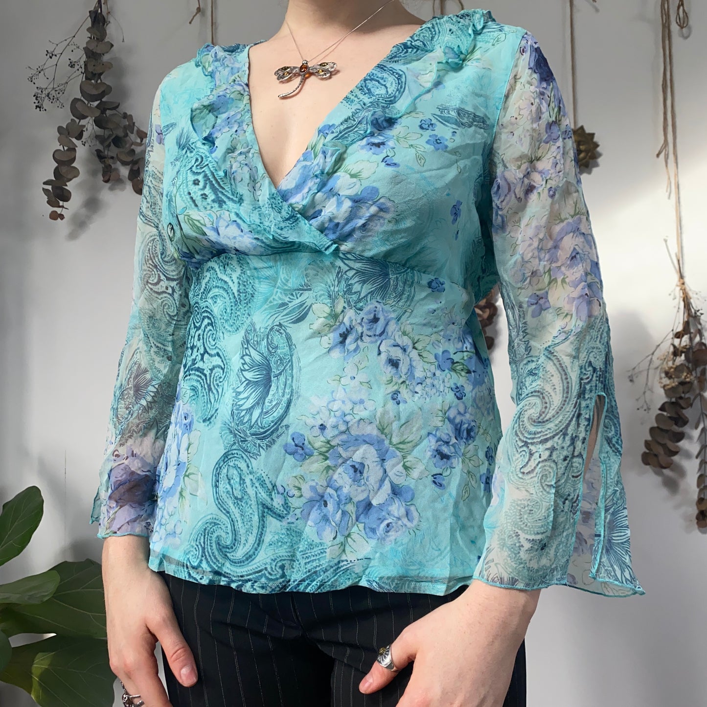 Blue floaty blouse - size L
