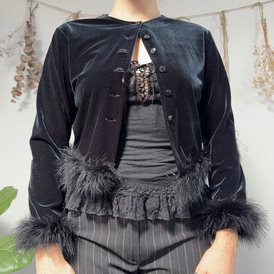 Black velvet cardigan - size S/M