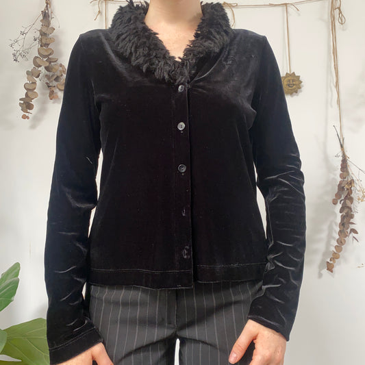 Black velvet cardi top - size M/L