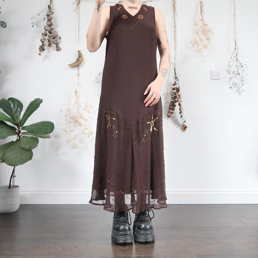 Brown beaded dress - size L/XL