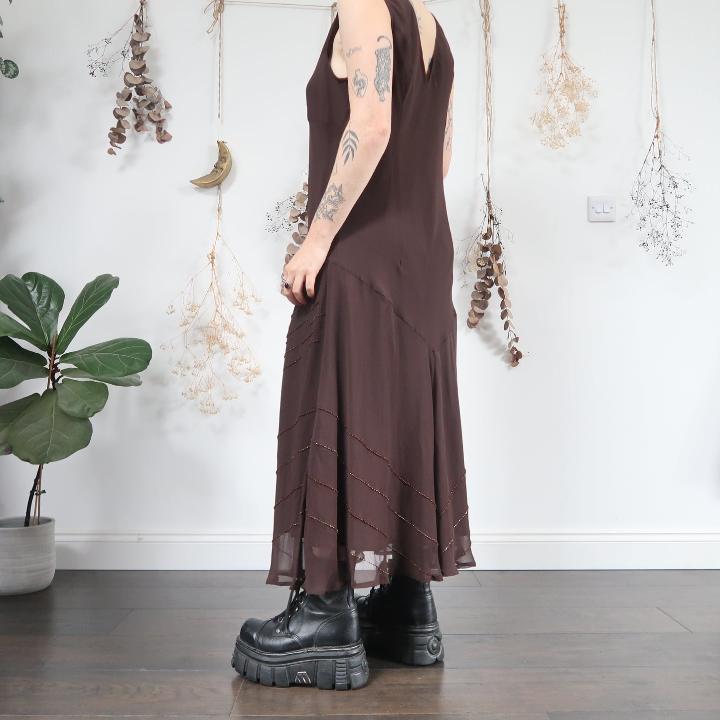Brown beaded dress - size L/XL