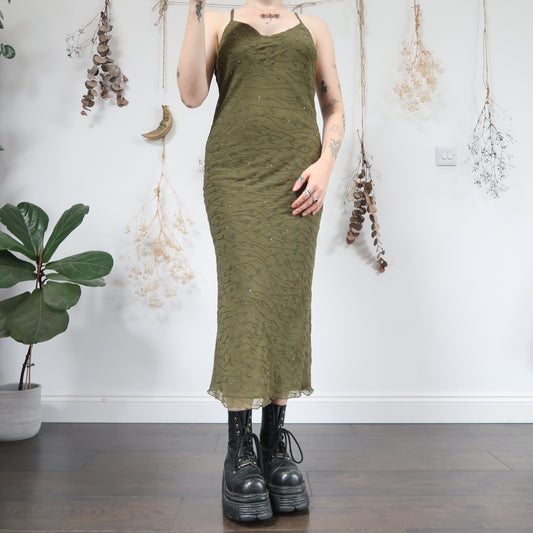 Khaki beaded dress - size XS/S