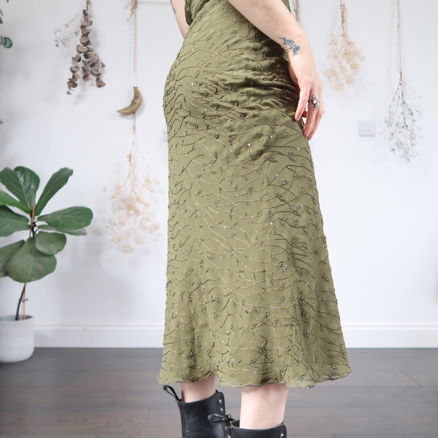 Khaki beaded dress - size XS/S