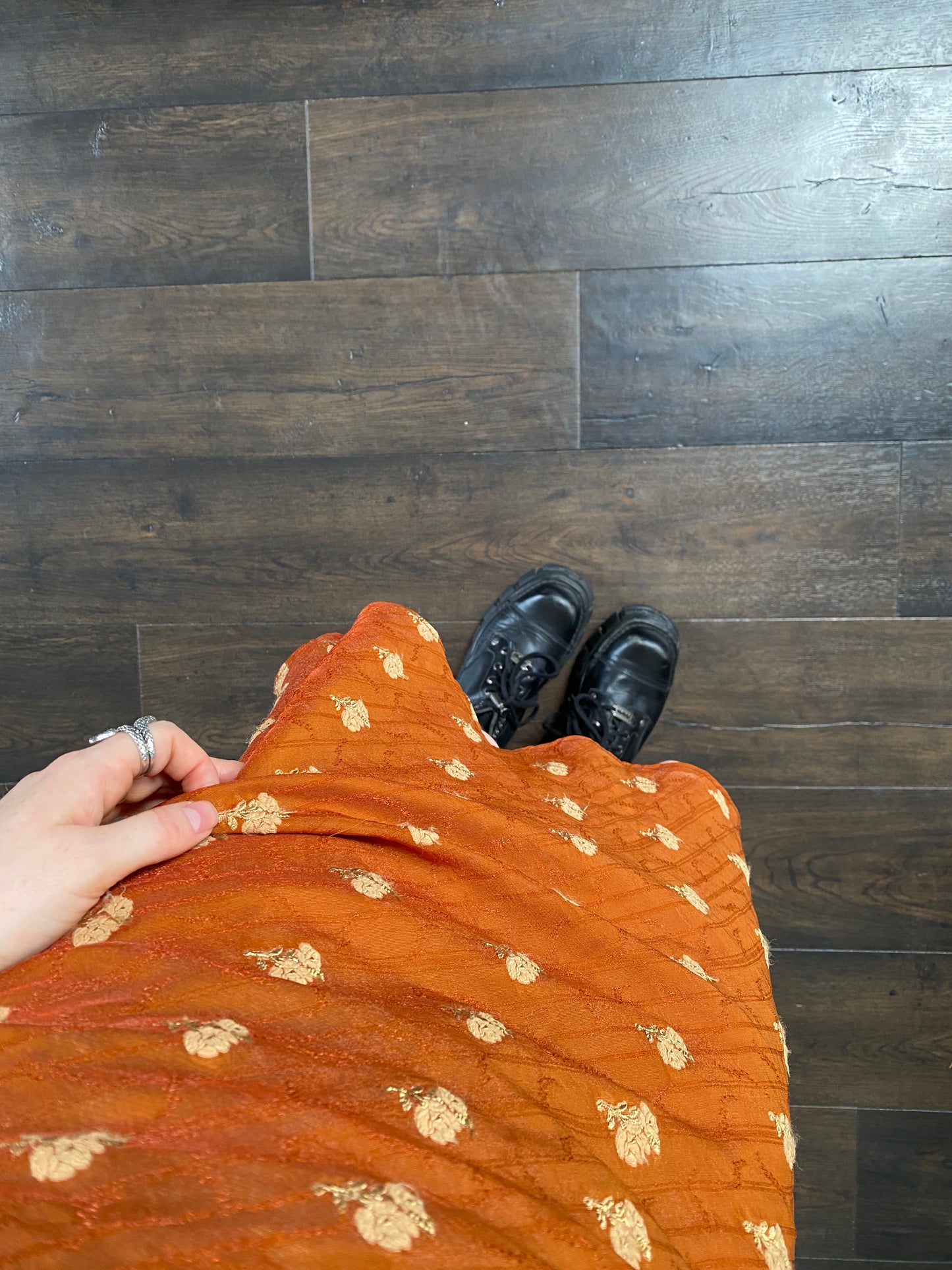 Burnt orange floral skirt - size XS/S