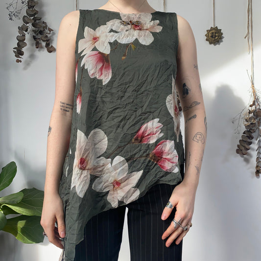 Khaki floral top - size M