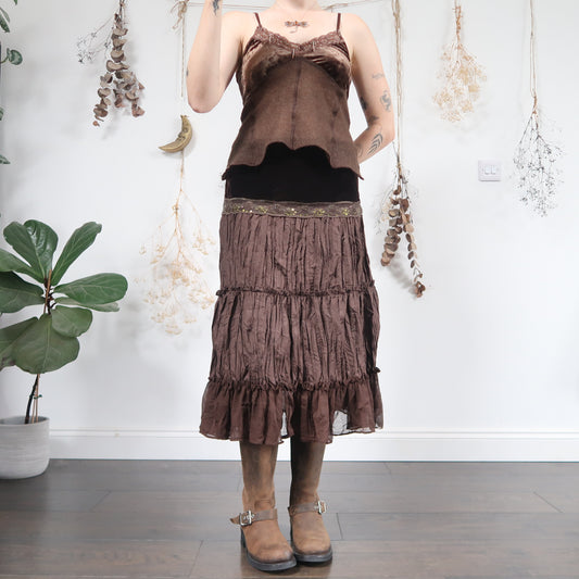 Brown tiered skirt - size L