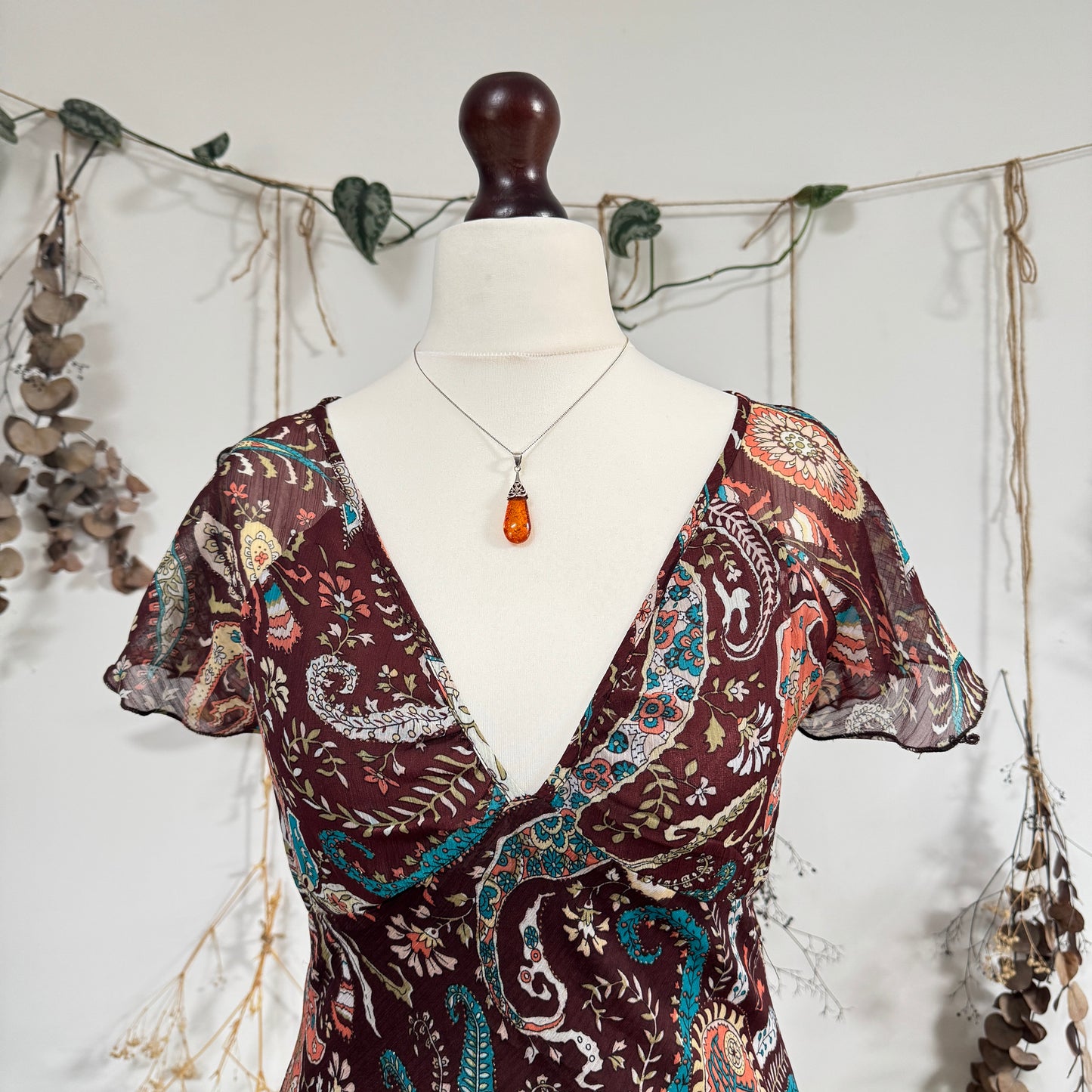 Brown paisley dress - size M
