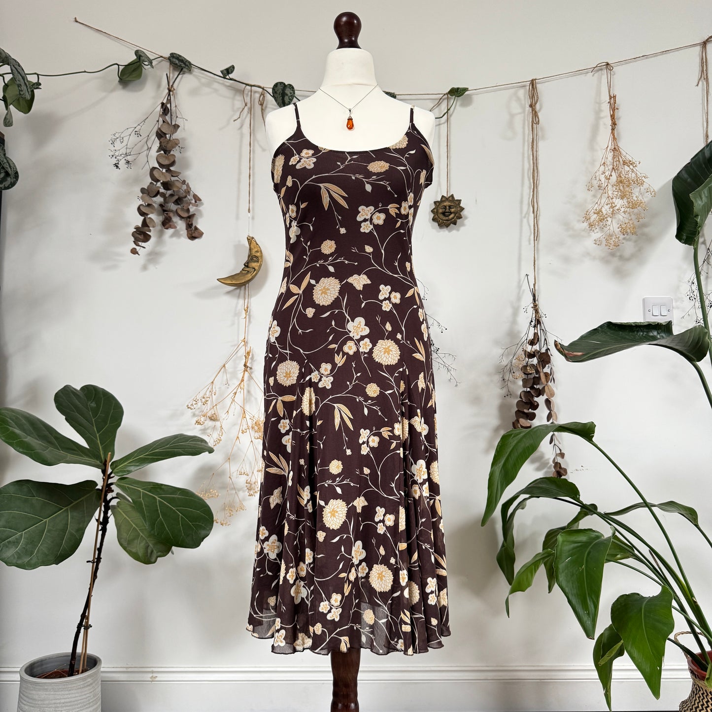 Brown floral mesh dress - size L