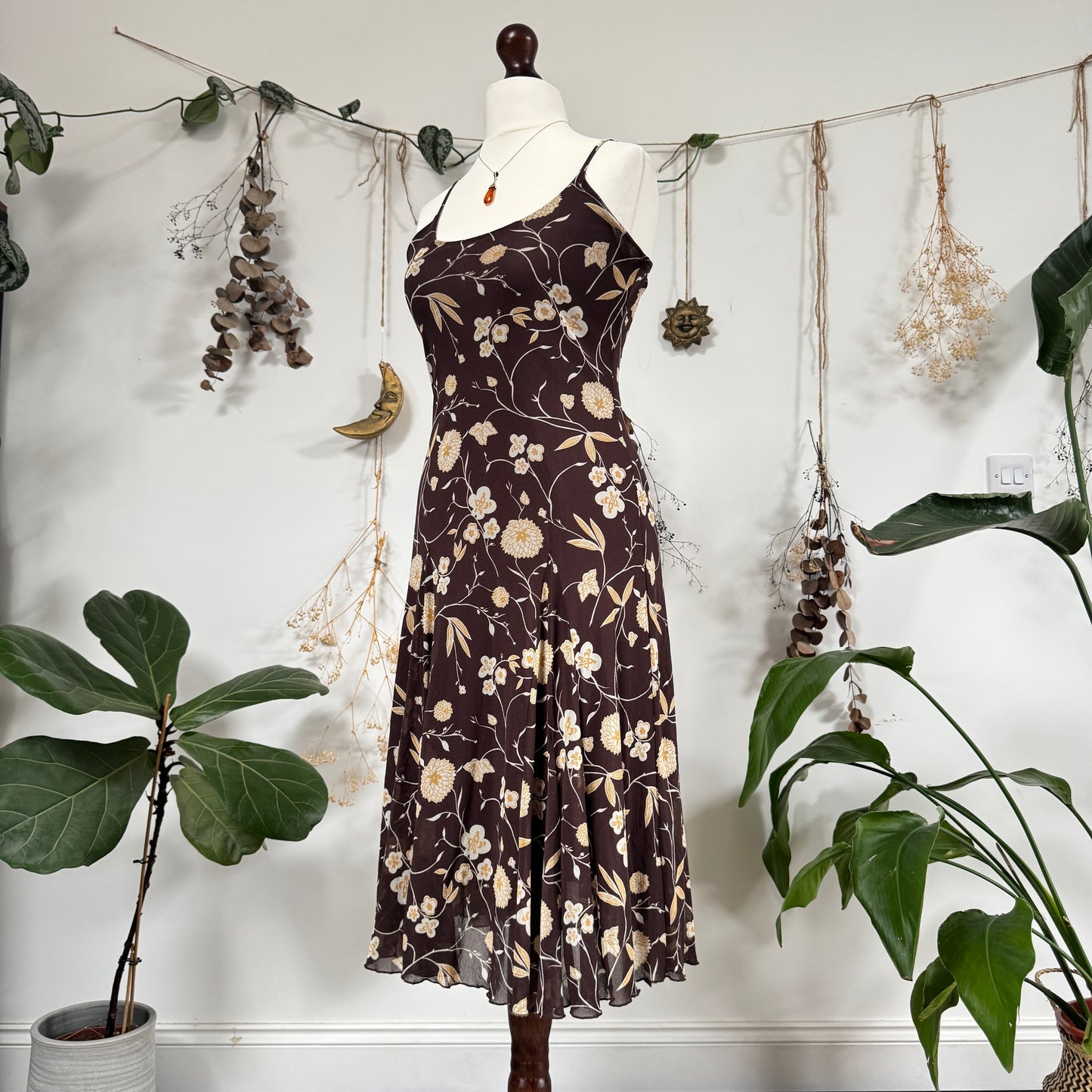 Brown floral mesh dress - size L