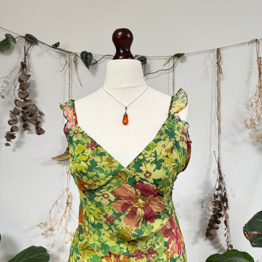 Green silk dress - size XS