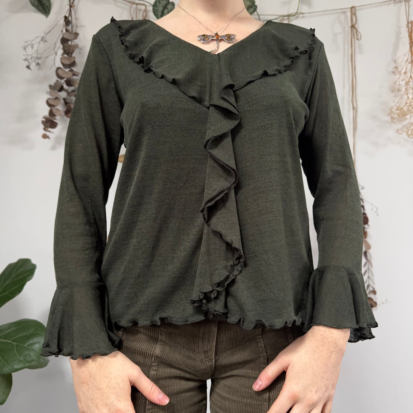 Forest green top - size L