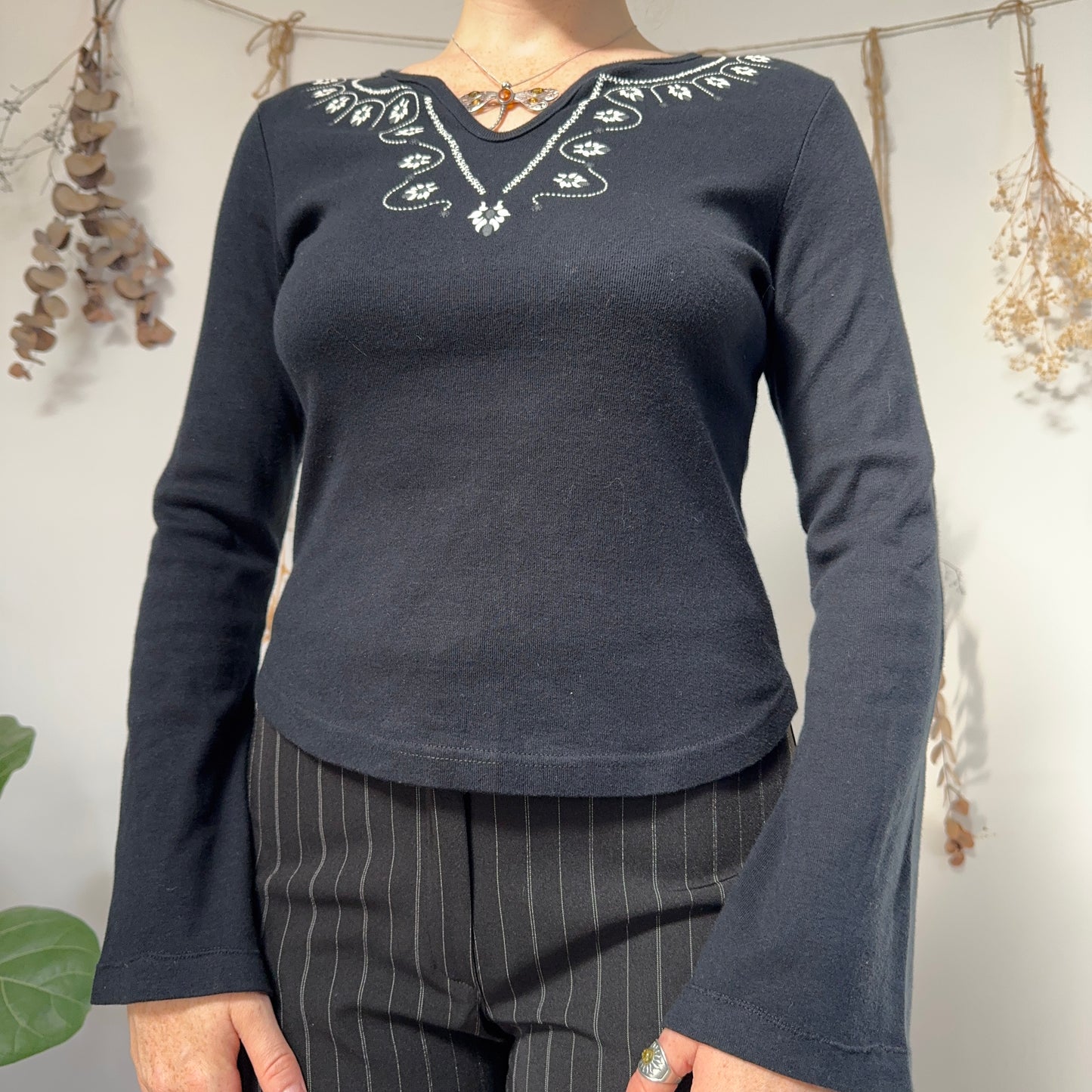 Black long sleeve top - size M