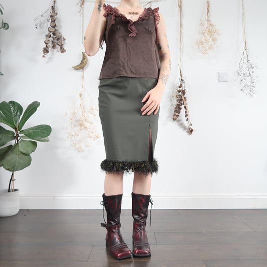 Khaki midi skirt - size M