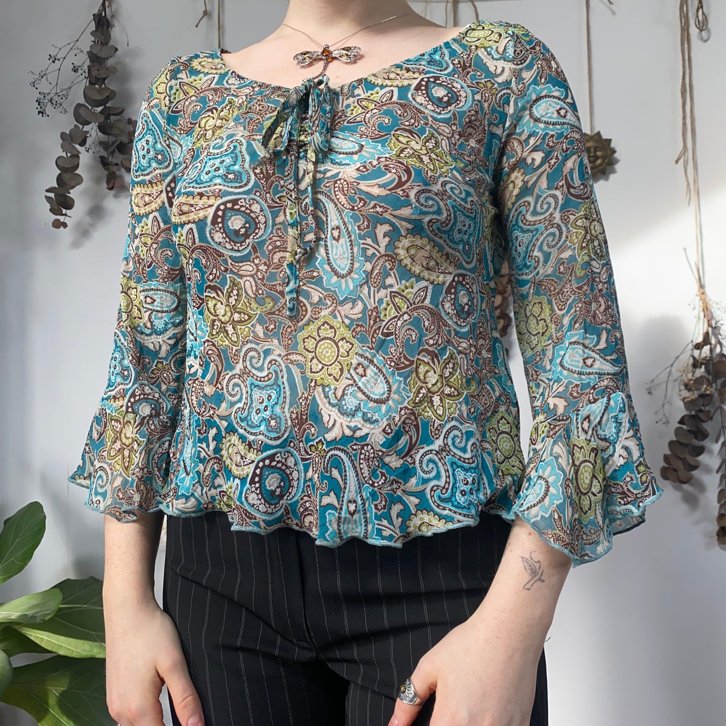 Blue silk blouse - size M