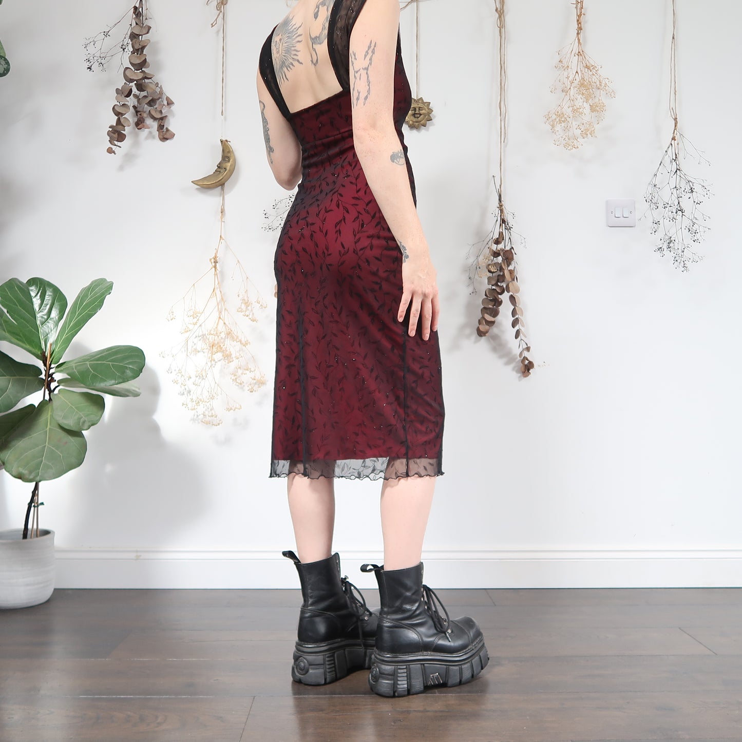 Red black mesh dress - size S