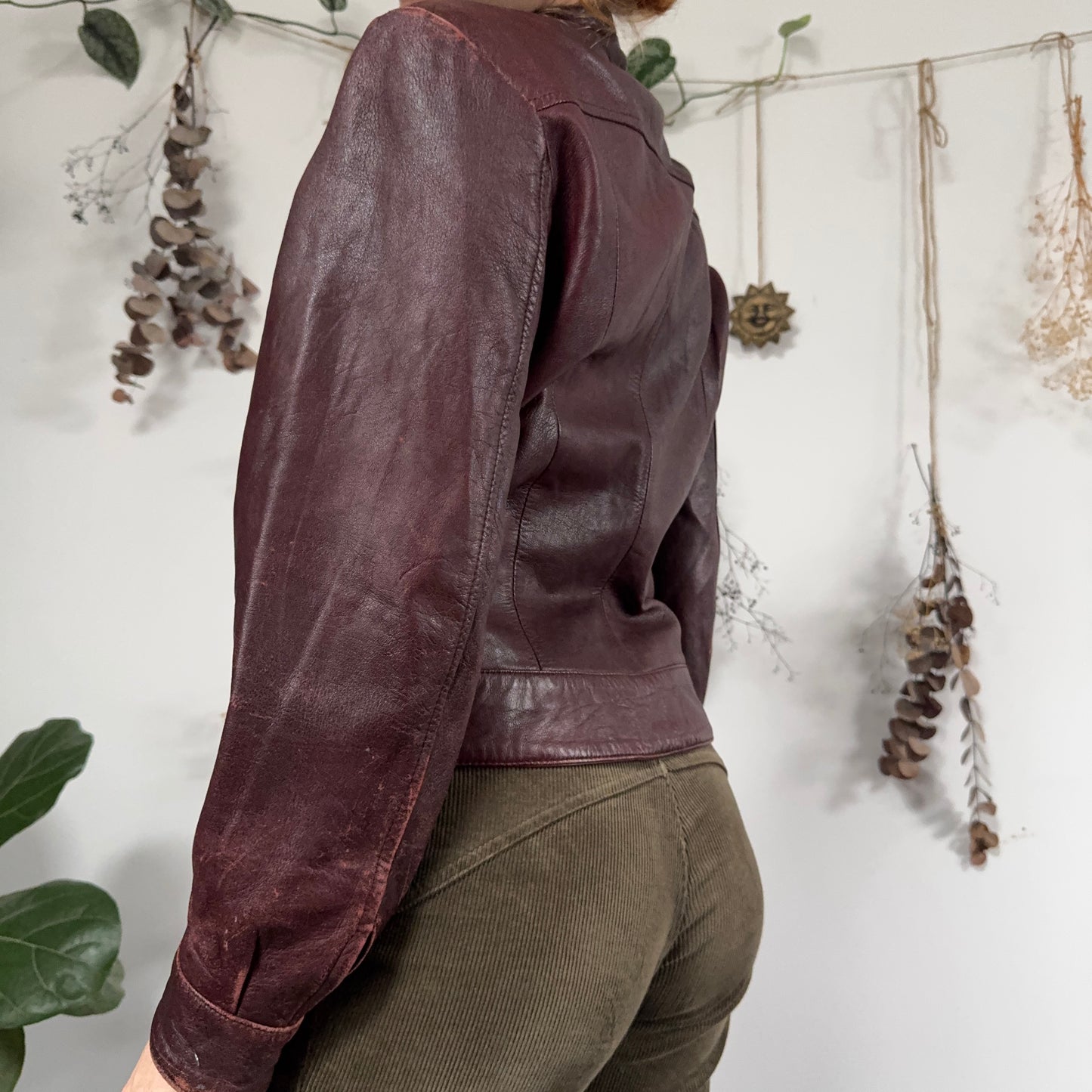 Burgundy leather jacket - size M