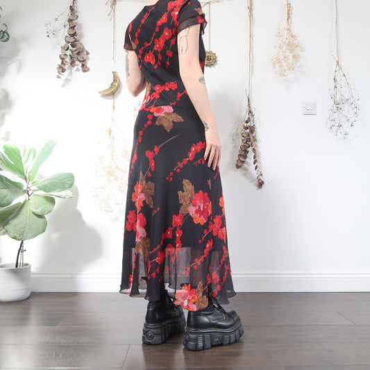 Black red floral dress - size M