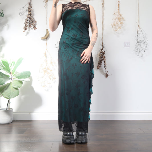 Teal black lace dress - size XS/S
