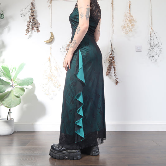 Teal black lace dress - size XS/S