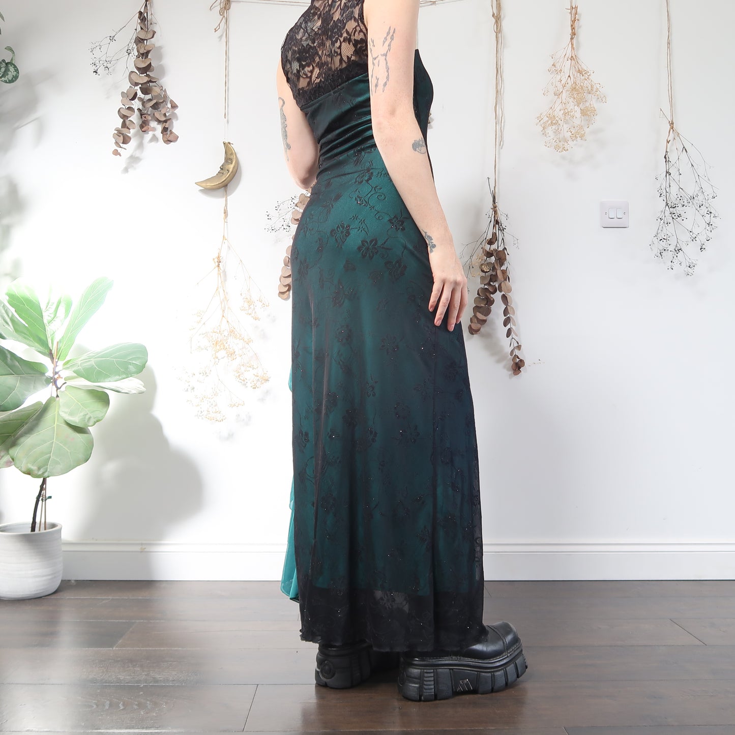 Teal black lace dress - size XS/S