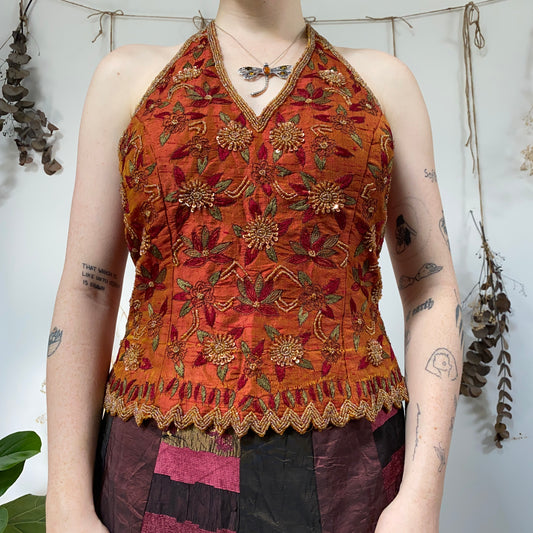 Silk beaded corset - size L