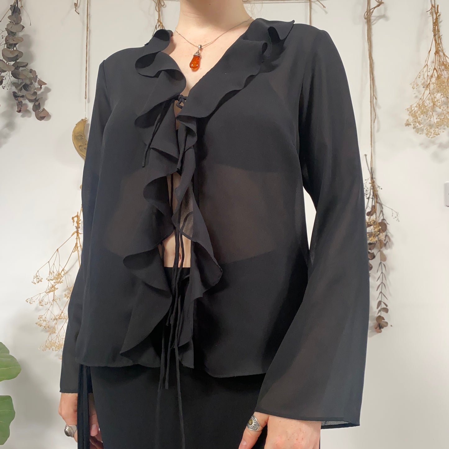 Black ruffle blouse - size L