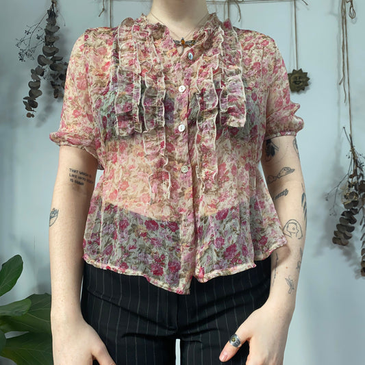 Pink floral shirt - size M/L