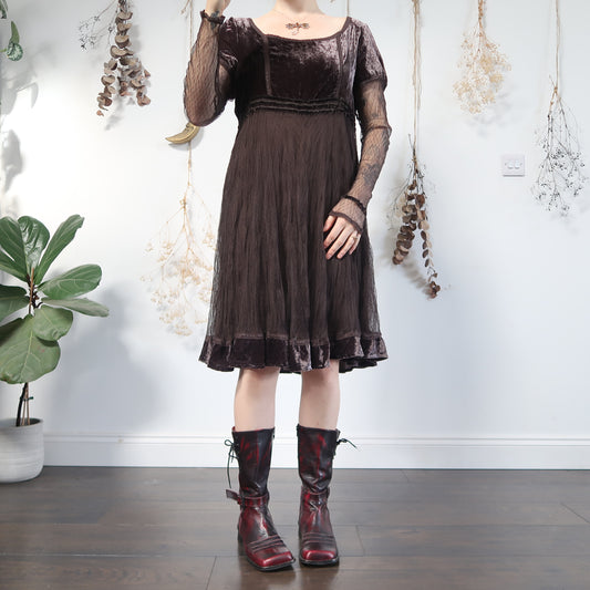 Brown velvet and mesh dress - size L