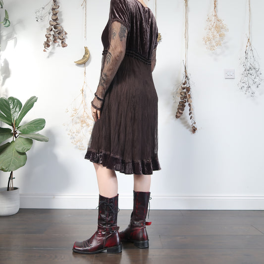 Brown velvet and mesh dress - size L