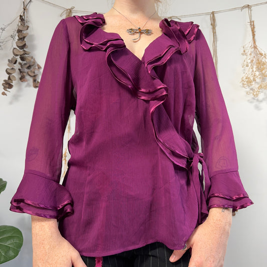 Purple ruffle blouse - size L