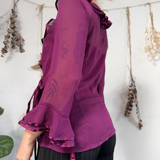 Purple ruffle blouse - size L