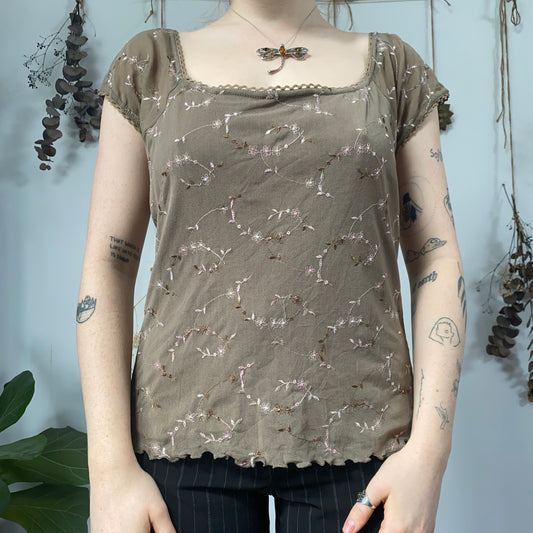 Mesh embroidered top - size L