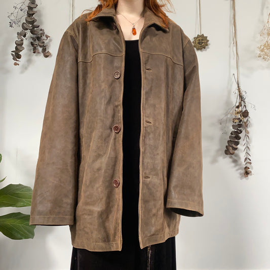 Brown leather jacket - size XXL