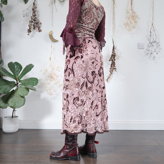 Pink velvet embossed skirt - size XL/XXL